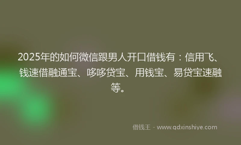 2025年的如何微信跟男人开口借钱有：信用飞、钱速借融通宝、哆哆贷宝、用钱宝、易贷宝速融等。