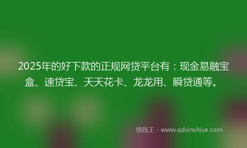 2025年的好下款的正规网贷平台有：现金易融宝盒、速贷宝、天天花卡、龙龙用、瞬贷通等。