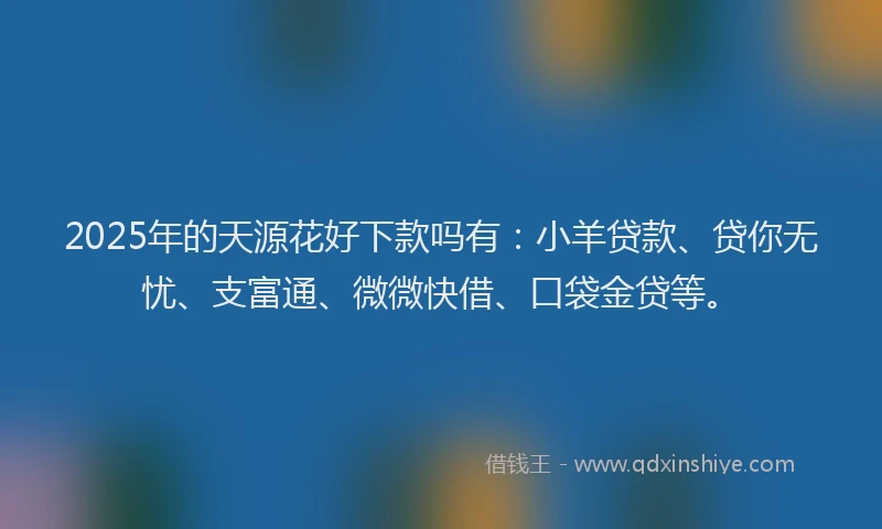 2025年的天源花好下款吗有：小羊贷款、贷你无忧、支富通、微微快借、口袋金贷等。