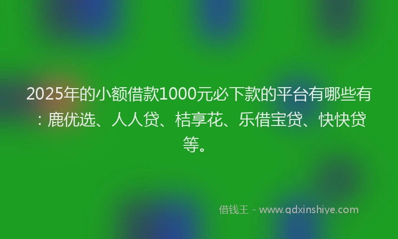 2025年的小额借款1000元必下款的平台有哪些有：鹿优选、人人贷、桔享花、乐借宝贷、快快贷等。