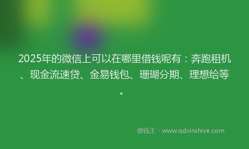 2025年的微信上可以在哪里借钱呢有：奔跑租机、现金流速贷、金易钱包、珊瑚分期、理想给等。