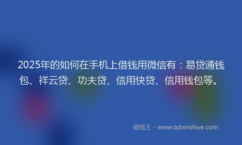 2025年的如何在手机上借钱用微信有：易贷通钱包、祥云贷、功夫贷、信用快贷、信用钱包等。