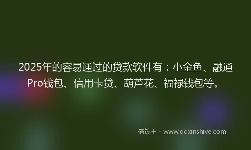 2025年的容易通过的贷款软件有：小金鱼、融通Pro钱包、信用卡贷、葫芦花、福禄钱包等。