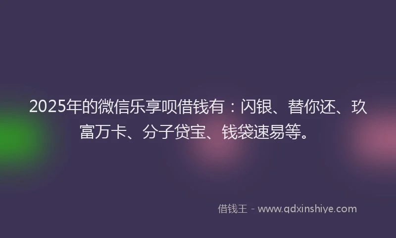 2025年的微信乐享呗借钱有：闪银、替你还、玖富万卡、分子贷宝、钱袋速易等。