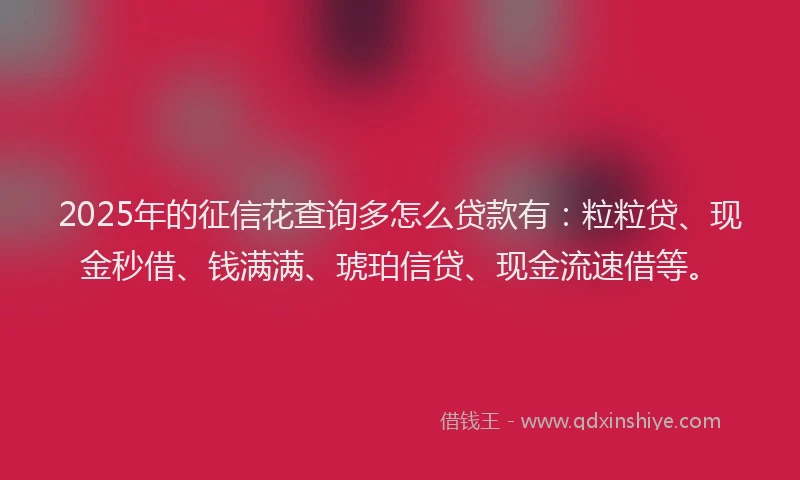 2025年的征信花查询多怎么贷款有：粒粒贷、现金秒借、钱满满、琥珀信贷、现金流速借等。