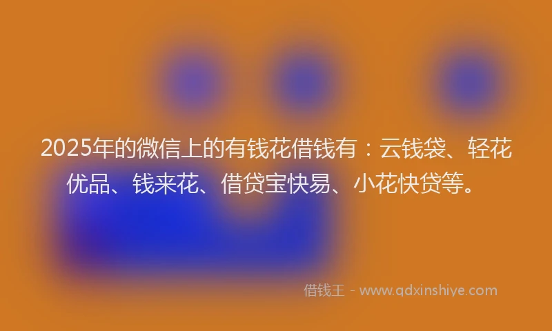 2025年的微信上的有钱花借钱有：云钱袋、轻花优品、钱来花、借贷宝快易、小花快贷等。