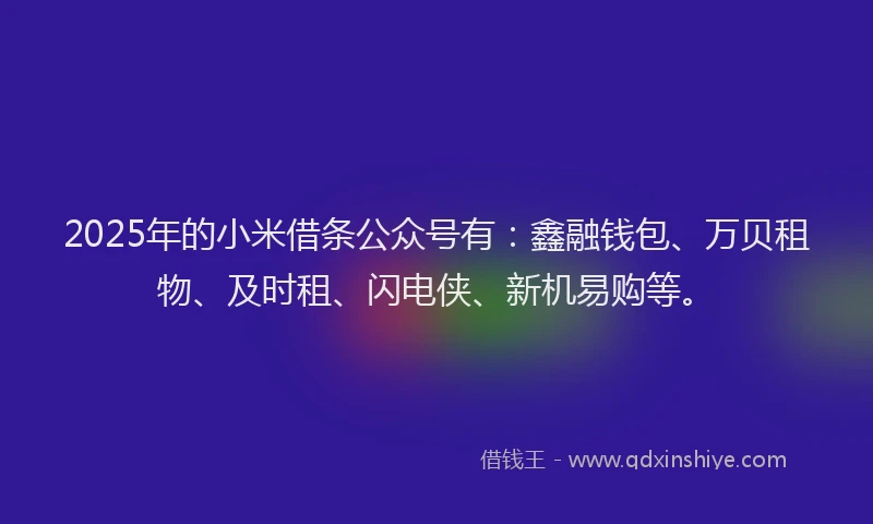 2025年的小米借条公众号有：鑫融钱包、万贝租物、及时租、闪电侠、新机易购等。