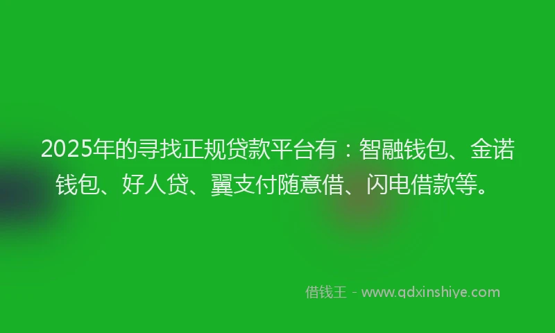 2025年的寻找正规贷款平台有：智融钱包、金诺钱包、好人贷、翼支付随意借、闪电借款等。