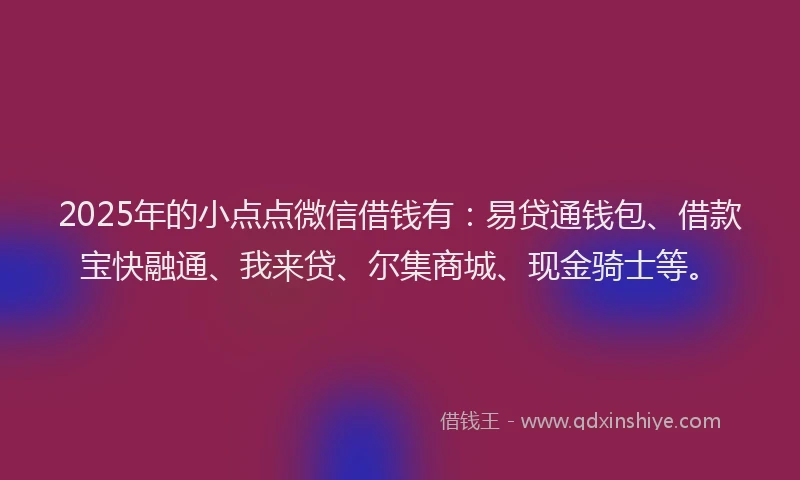 2025年的小点点微信借钱有：易贷通钱包、借款宝快融通、我来贷、尔集商城、现金骑士等。