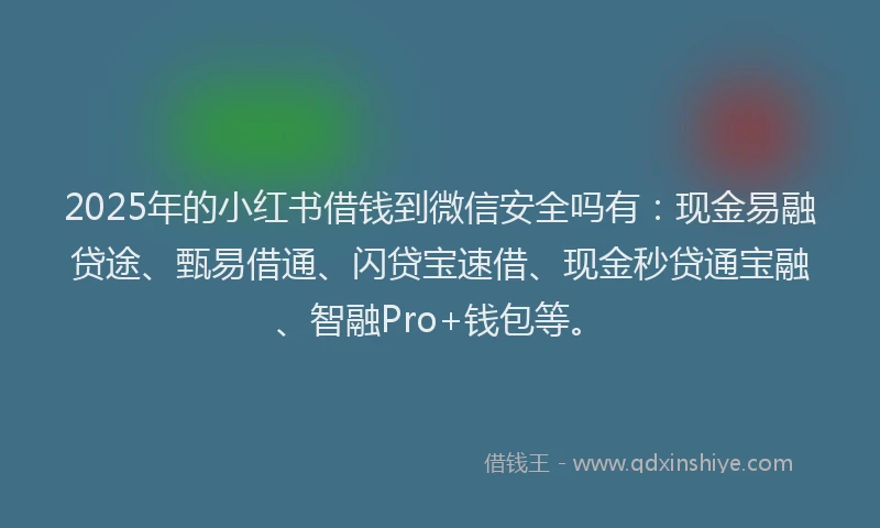 2025年的小红书借钱到微信安全吗有：现金易融贷途、甄易借通、闪贷宝速借、现金秒贷通宝融、智融Pro+钱包等。