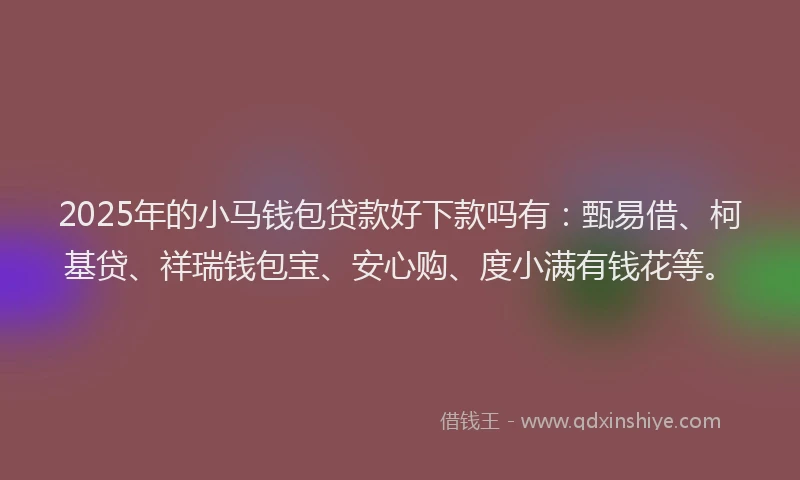 2025年的小马钱包贷款好下款吗有：甄易借、柯基贷、祥瑞钱包宝、安心购、度小满有钱花等。