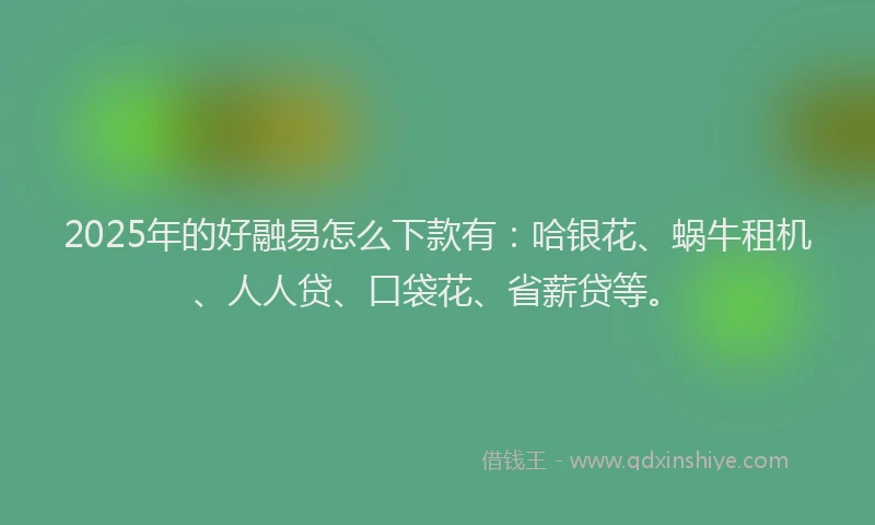 2025年的好融易怎么下款有：哈银花、蜗牛租机、人人贷、口袋花、省薪贷等。