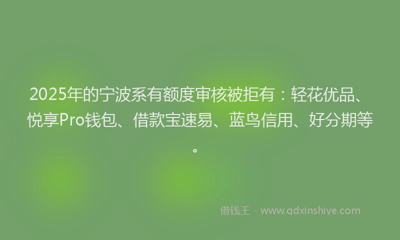 2025年的宁波系有额度审核被拒有：轻花优品、悦享Pro钱包、借款宝速易、蓝鸟信用、好分期等。