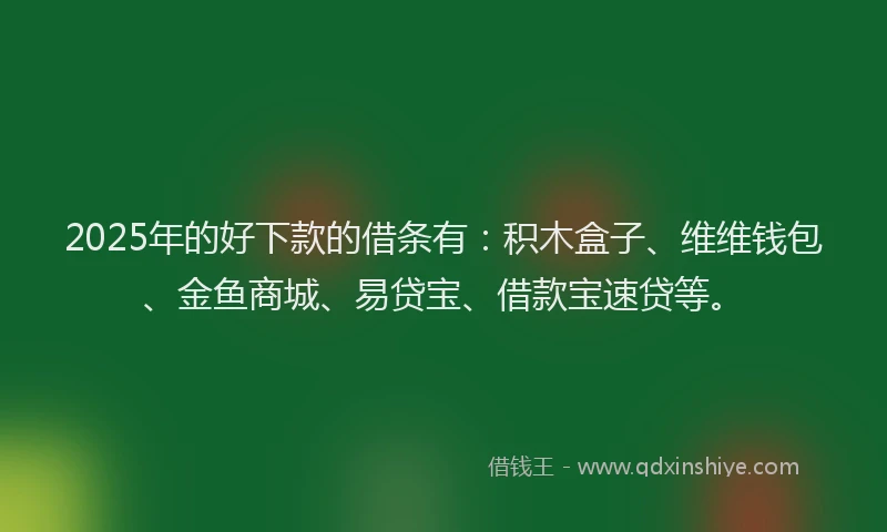 2025年的好下款的借条有：积木盒子、维维钱包、金鱼商城、易贷宝、借款宝速贷等。