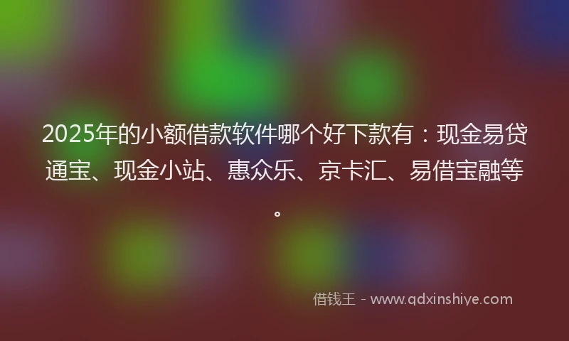 2025年的小额借款软件哪个好下款有：现金易贷通宝、现金小站、惠众乐、京卡汇、易借宝融等。