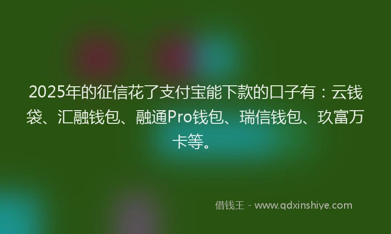 2025年的征信花了支付宝能下款的口子有：云钱袋、汇融钱包、融通Pro钱包、瑞信钱包、玖富万卡等。