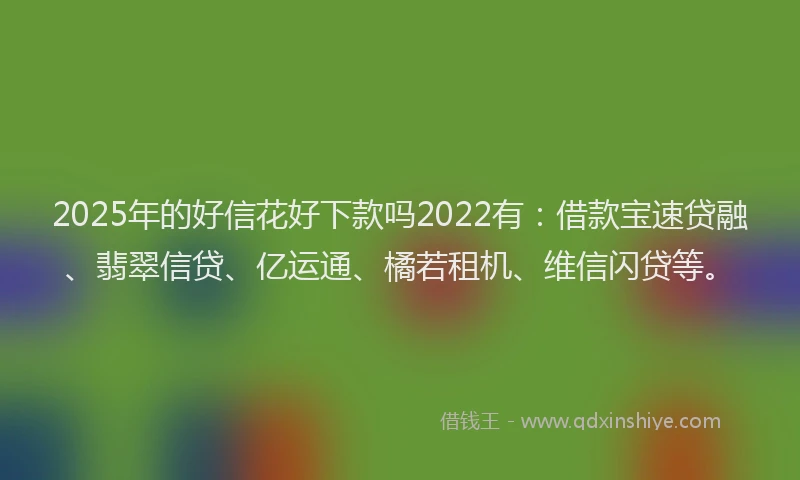 2025年的好信花好下款吗2022有：借款宝速贷融、翡翠信贷、亿运通、橘若租机、维信闪贷等。
