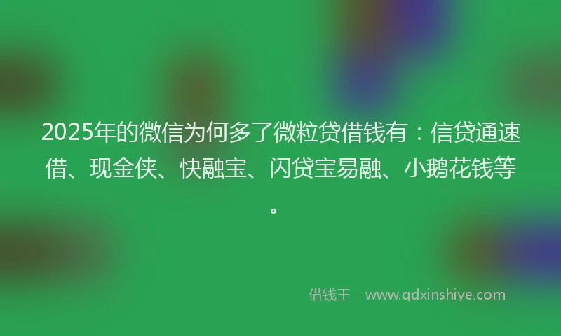 2025年的微信为何多了微粒贷借钱有：信贷通速借、现金侠、快融宝、闪贷宝易融、小鹅花钱等。