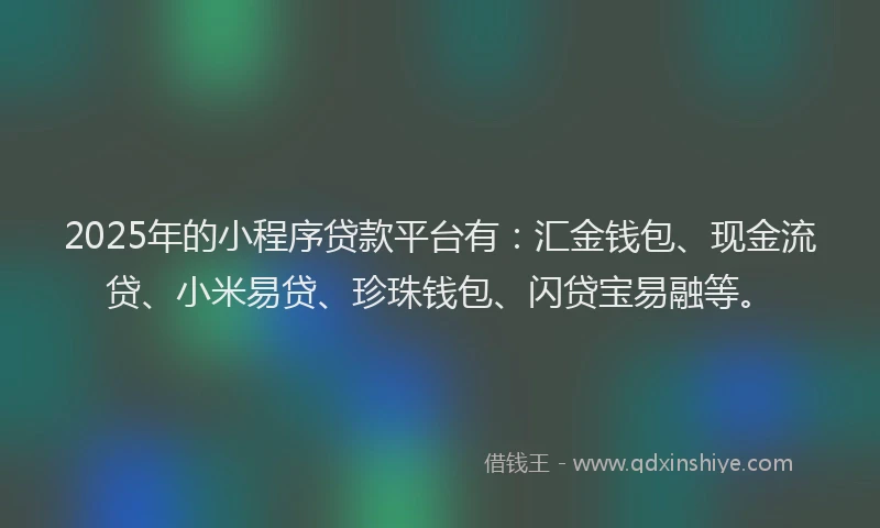 2025年的小程序贷款平台有：汇金钱包、现金流贷、小米易贷、珍珠钱包、闪贷宝易融等。