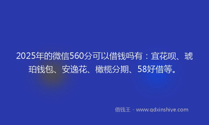 2025年的微信560分可以借钱吗有：宜花呗、琥珀钱包、安逸花、橄榄分期、58好借等。