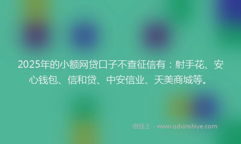 2025年的小额网贷口子不查征信有：射手花、安心钱包、信和贷、中安信业、天美商城等。