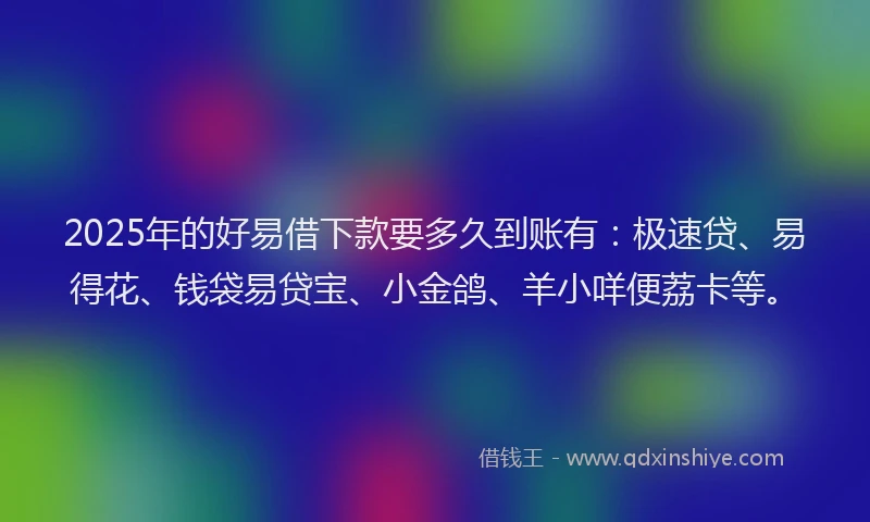 2025年的好易借下款要多久到账有：极速贷、易得花、钱袋易贷宝、小金鸽、羊小咩便荔卡等。