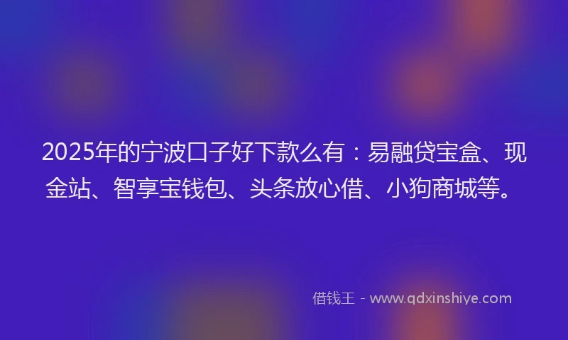 2025年的宁波口子好下款么有：易融贷宝盒、现金站、智享宝钱包、头条放心借、小狗商城等。