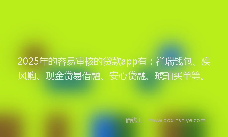 2025年的容易审核的贷款app有：祥瑞钱包、疾风购、现金贷易借融、安心贷融、琥珀买单等。