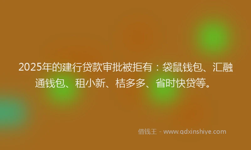 2025年的建行贷款审批被拒有：袋鼠钱包、汇融通钱包、租小新、桔多多、省时快贷等。