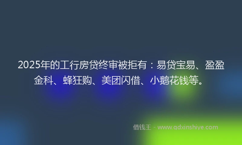 2025年的工行房贷终审被拒有：易贷宝易、盈盈金科、蜂狂购、美团闪借、小鹅花钱等。