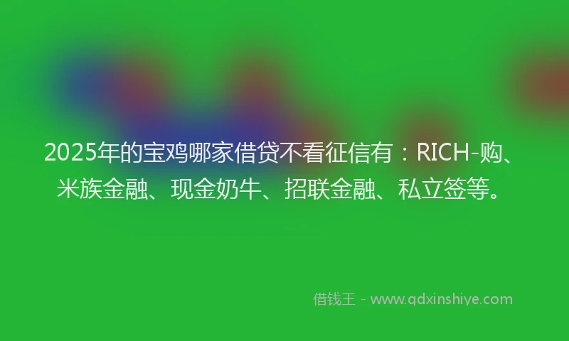2025年的宝鸡哪家借贷不看征信有：RICH-购、米族金融、现金奶牛、招联金融、私立签等。
