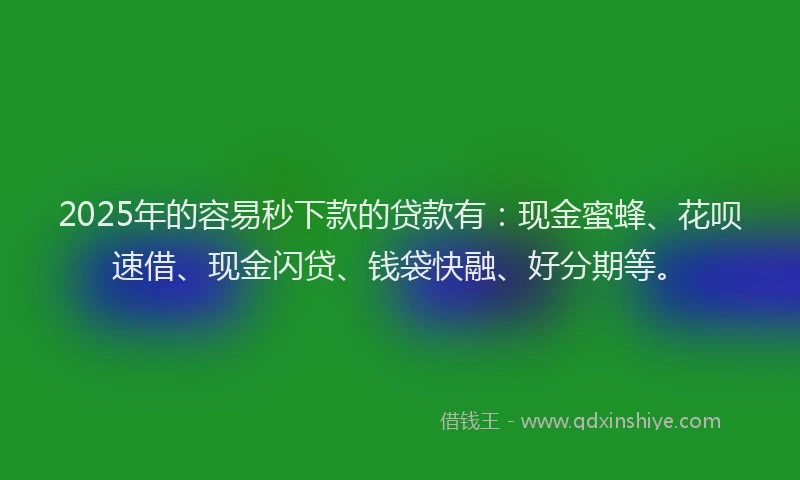 2025年的容易秒下款的贷款有：现金蜜蜂、花呗速借、现金闪贷、钱袋快融、好分期等。