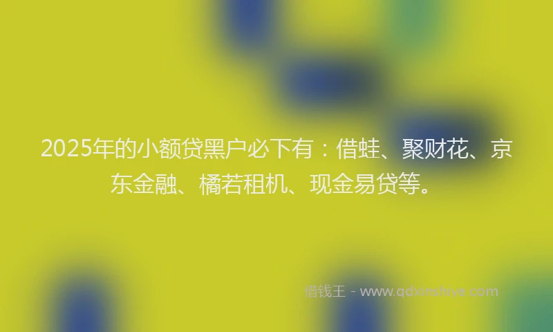 2025年的小额贷黑户必下有：借蛙、聚财花、京东金融、橘若租机、现金易贷等。