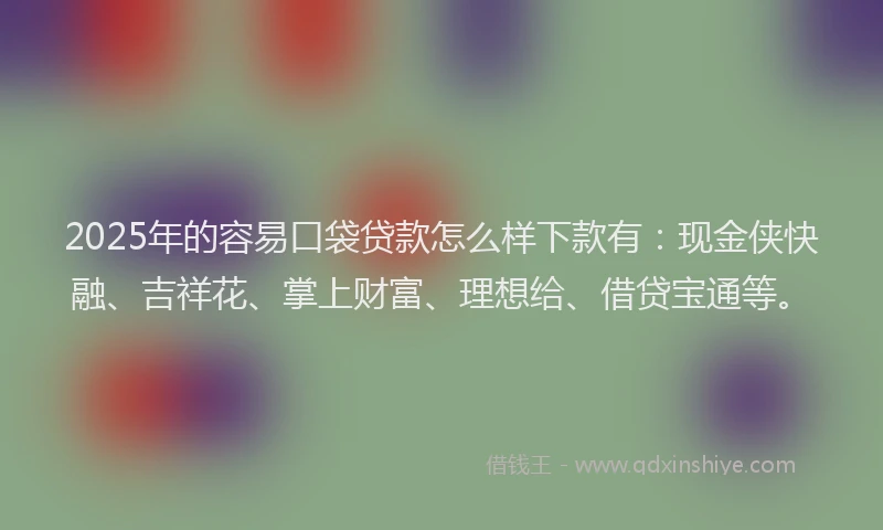 2025年的容易口袋贷款怎么样下款有：现金侠快融、吉祥花、掌上财富、理想给、借贷宝通等。