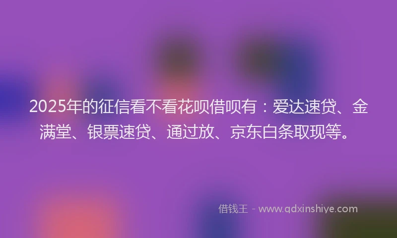2025年的征信看不看花呗借呗有：爱达速贷、金满堂、银票速贷、通过放、京东白条取现等。