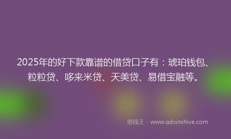 2025年的好下款靠谱的借贷口子有：琥珀钱包、粒粒贷、哆来米贷、天美贷、易借宝融等。