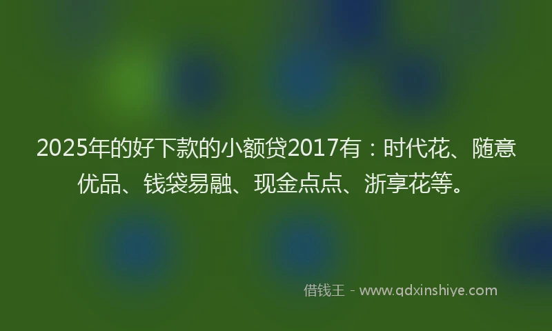 2025年的好下款的小额贷2017有：时代花、随意优品、钱袋易融、现金点点、浙享花等。