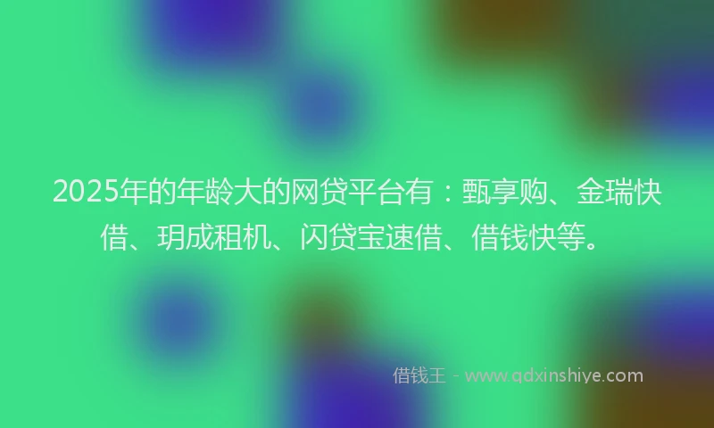 2025年的年龄大的网贷平台有：甄享购、金瑞快借、玥成租机、闪贷宝速借、借钱快等。