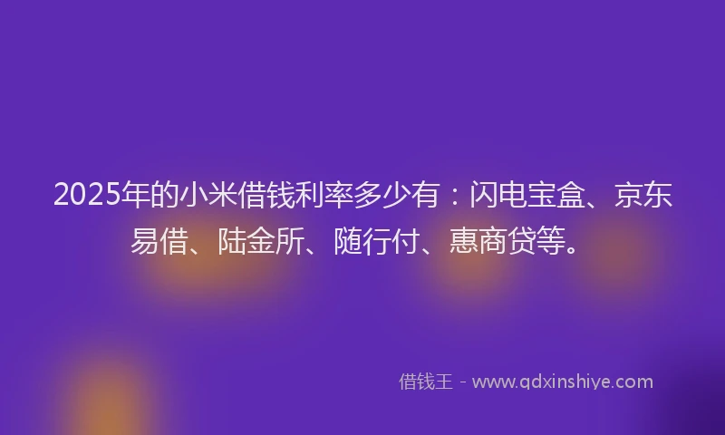 2025年的小米借钱利率多少有：闪电宝盒、京东易借、陆金所、随行付、惠商贷等。