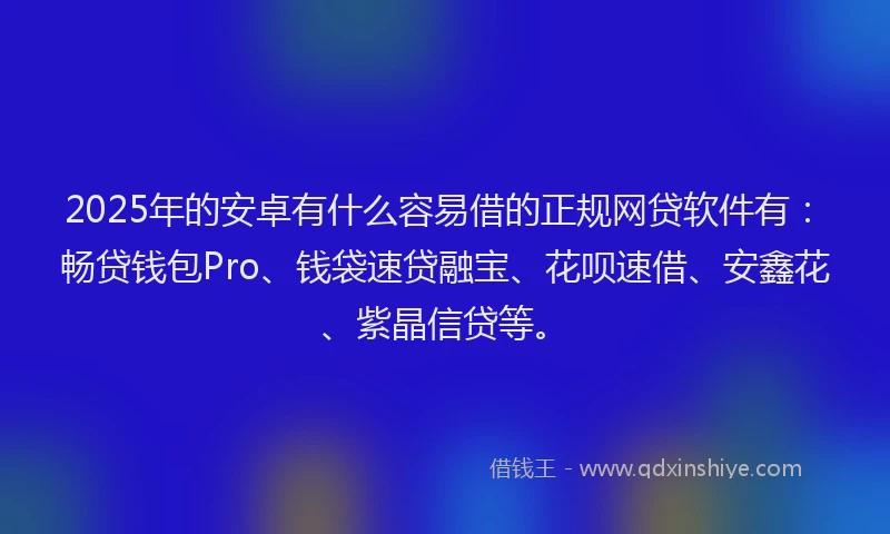 2025年的安卓有什么容易借的正规网贷软件有：畅贷钱包Pro、钱袋速贷融宝、花呗速借、安鑫花、紫晶信贷等。