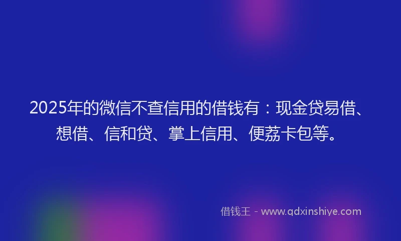 2025年的微信不查信用的借钱有：现金贷易借、想借、信和贷、掌上信用、便荔卡包等。