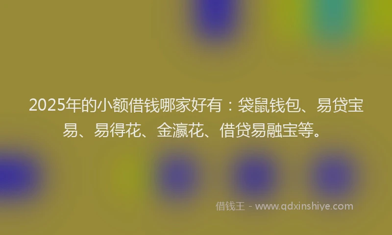 2025年的小额借钱哪家好有：袋鼠钱包、易贷宝易、易得花、金瀛花、借贷易融宝等。