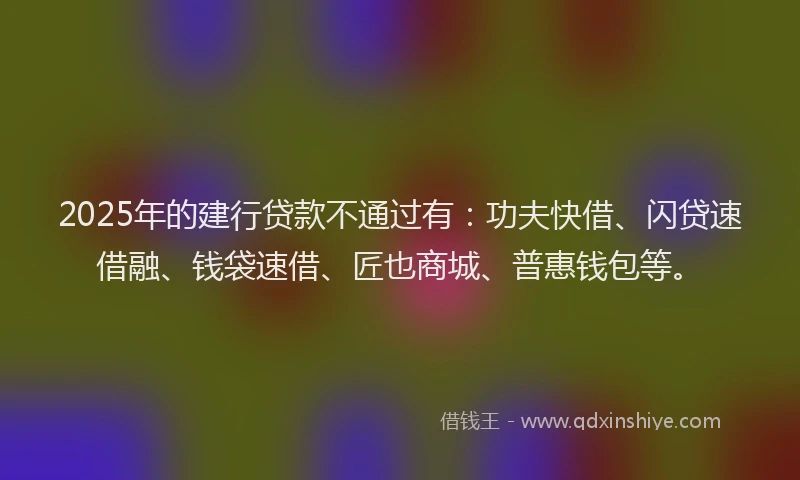 2025年的建行贷款不通过有：功夫快借、闪贷速借融、钱袋速借、匠也商城、普惠钱包等。