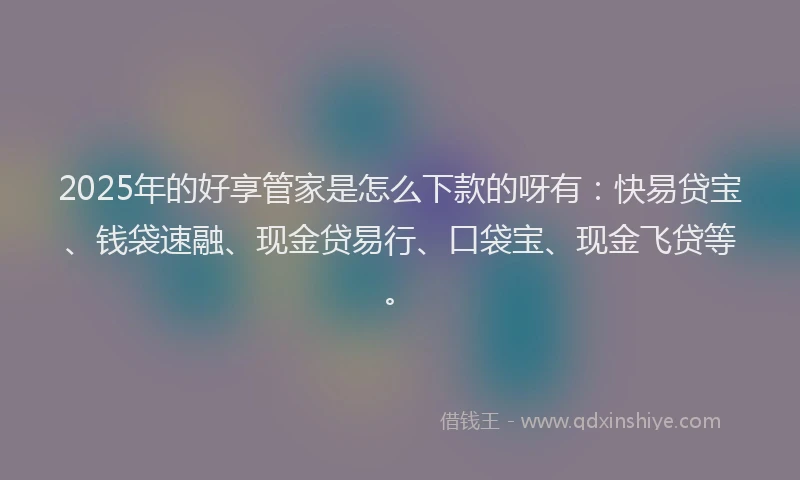 2025年的好享管家是怎么下款的呀有：快易贷宝、钱袋速融、现金贷易行、口袋宝、现金飞贷等。