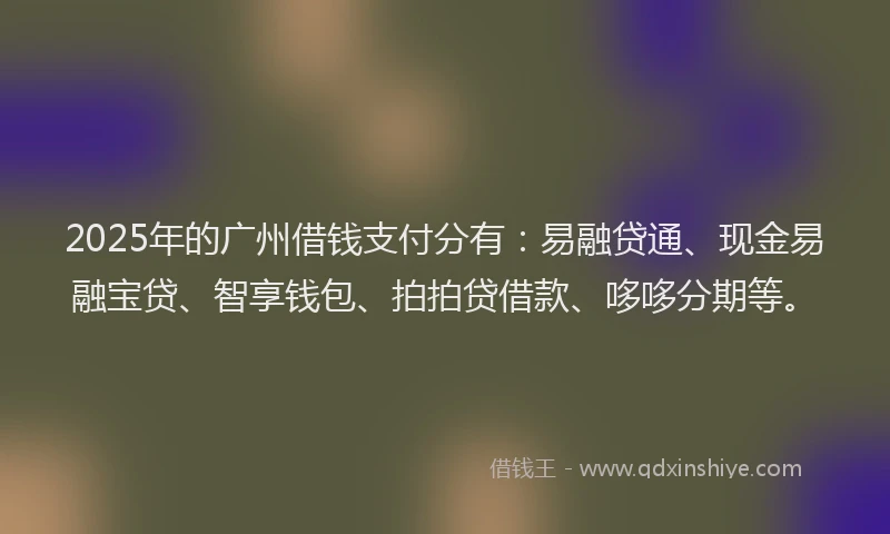 2025年的广州借钱支付分有：易融贷通、现金易融宝贷、智享钱包、拍拍贷借款、哆哆分期等。