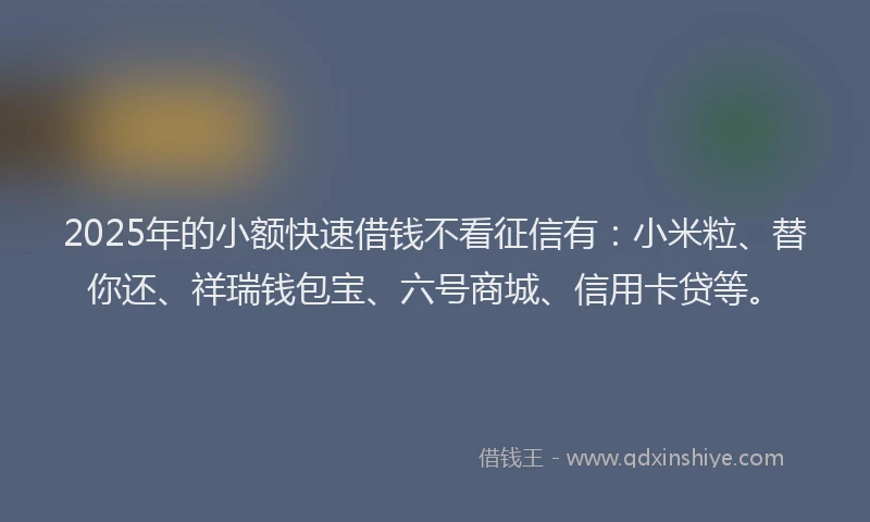 2025年的小额快速借钱不看征信有：小米粒、替你还、祥瑞钱包宝、六号商城、信用卡贷等。