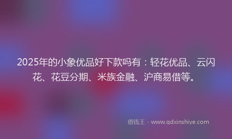 2025年的小象优品好下款吗有：轻花优品、云闪花、花豆分期、米族金融、沪商易借等。