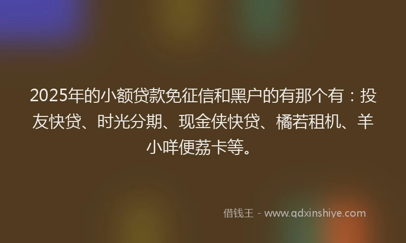 2025年的小额贷款免征信和黑户的有那个有：投友快贷、时光分期、现金侠快贷、橘若租机、羊小咩便荔卡等。