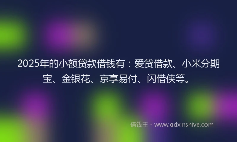 2025年的小额贷款借钱有：爱贷借款、小米分期宝、金银花、京享易付、闪借侠等。