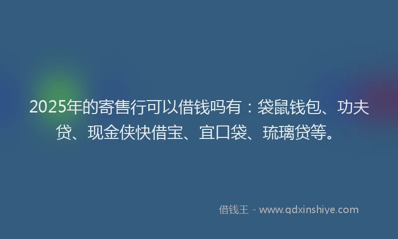 2025年的寄售行可以借钱吗有：袋鼠钱包、功夫贷、现金侠快借宝、宜口袋、琉璃贷等。